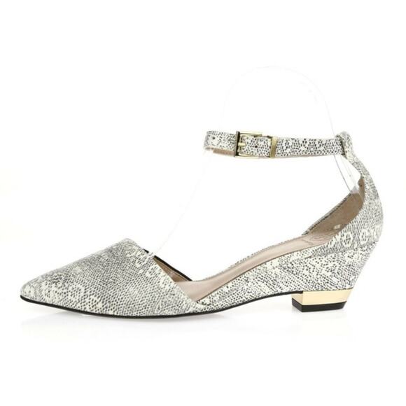 Tory Burch Shoes - Tory Burch Mara White Lizard Pattern Leather Ankle Strap Wedge Sandals - 5.5